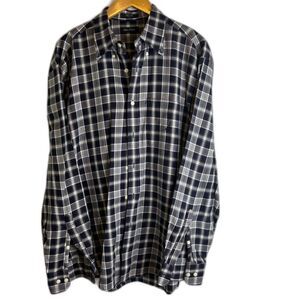 Nautica Blue & White Plaid Button Front Cotton Shirt Men's Size Large